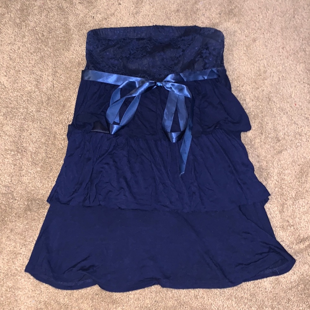 Wet Seal Navy Blue Strapless Lace & Ribbon Tiered Tube Dress